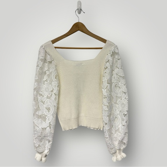 Fate RIBBED LACE TRIM FLOUNCE SLEEVE KNIT TOP Sz M - Picture 5 of 11